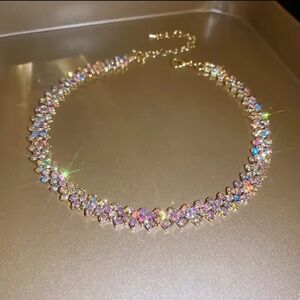 Sparkle Pop Gold Plated CZ Aurora Borealis AB Multicolor Crystal Necklace Choker